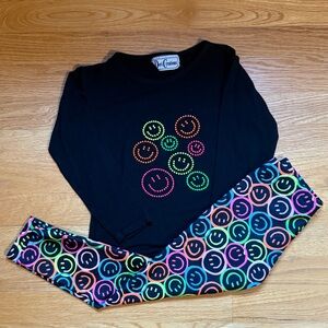 Black Neon Smiley Face LS Top and Leggings Set - Dori Creations from Denny’s